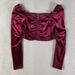 Mixed Threads LA Top Womens Large Red Velvet Velour Crop Whimsigoth Vamp Witchy